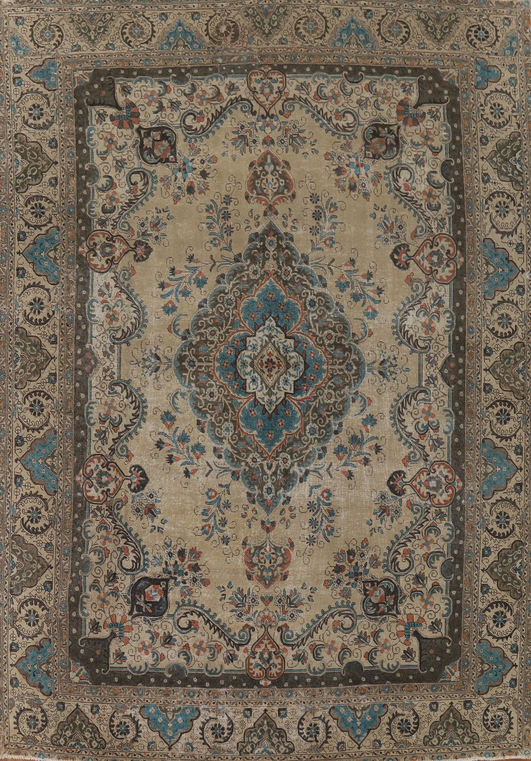 Distressed Wool Tabriz Persian Area Rug 9x12