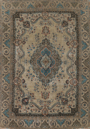 Distressed Wool Tabriz Persian Area Rug 9x12
