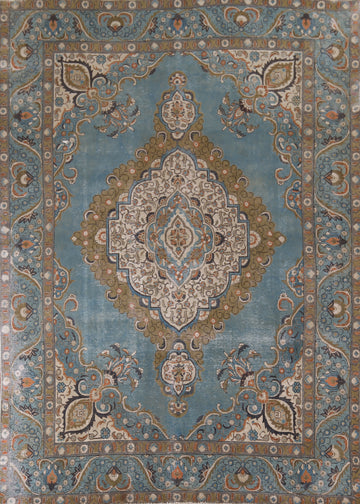 Blue Distressed Tabriz Persian Area Rug 8x13
