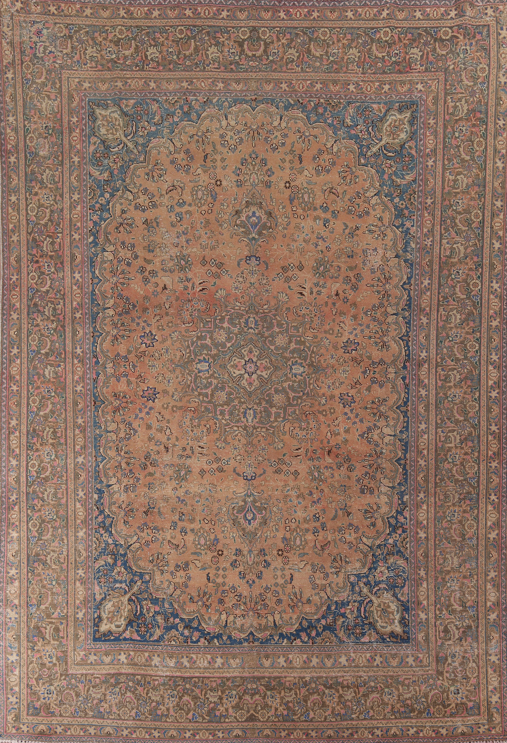 Wool Distressed Mashad Persian Living Room Rug 10x13