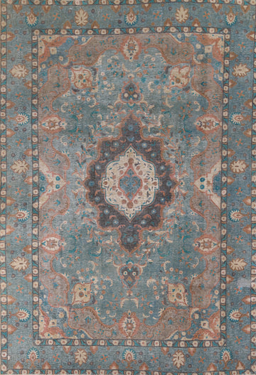 Distressed Blue Tabriz Persian Living Room Rug 8x11