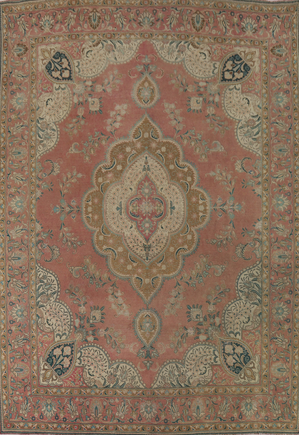 Vintage Pink Wool Tabriz Persian Area Rug 10x13
