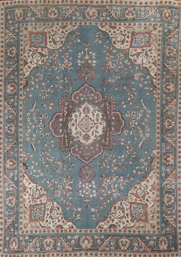 Blue Distressed Tabriz Persian Area Rug 10x12