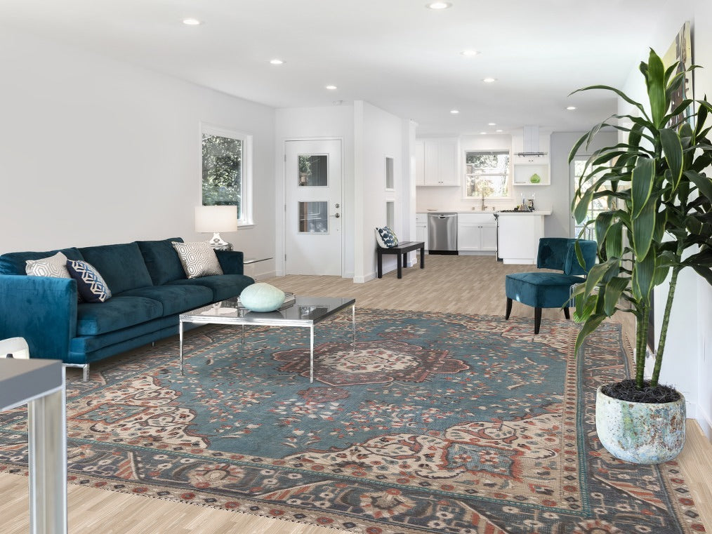 Blue Distressed Tabriz Persian Area Rug 10x12