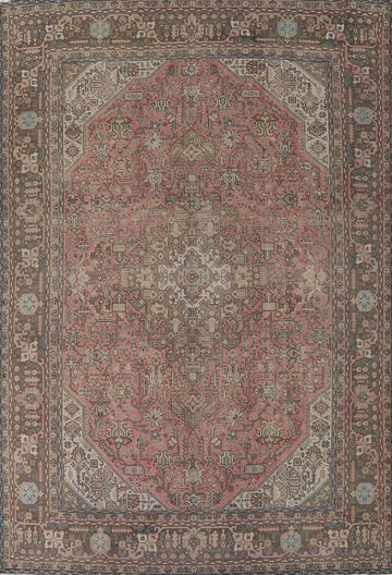 Distressed Pink Geometric Tabriz Persian Area Rug 9x13