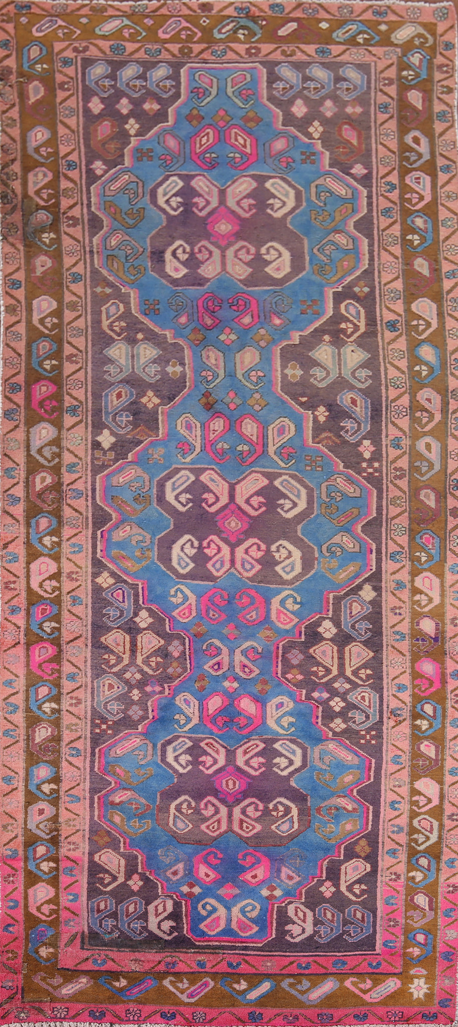 Vintage Geometric Meshkin Persian Runner Rug 4x11