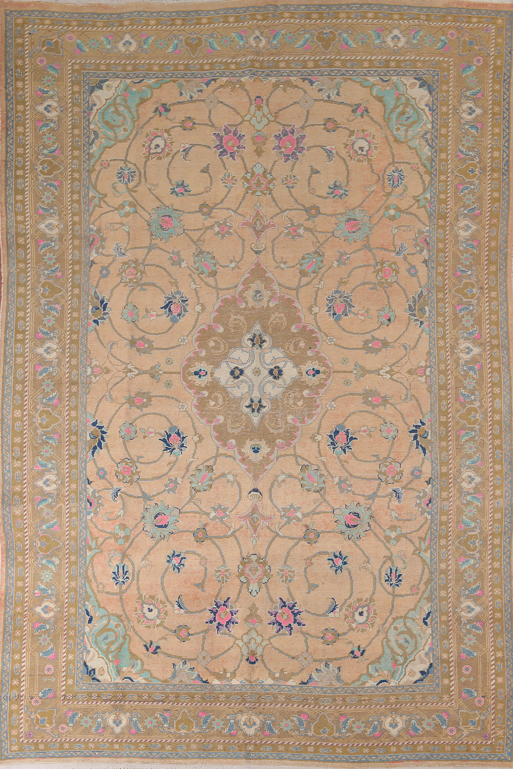 Vintage Floral Wool Mashad Persian Area Rug 8x11