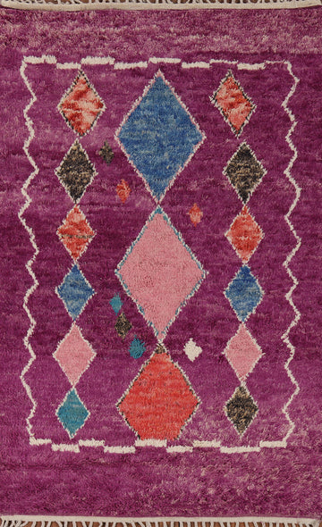 Purple Wool Moroccan Oriental Area Rug 5x9