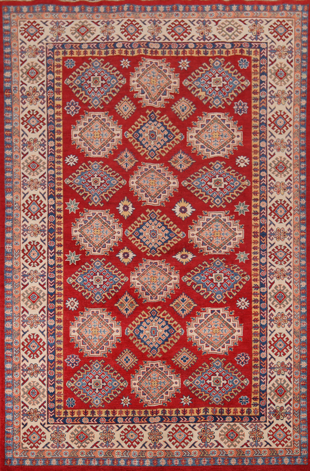 Red Geometric Kazak Living Room Area Rug 7x10