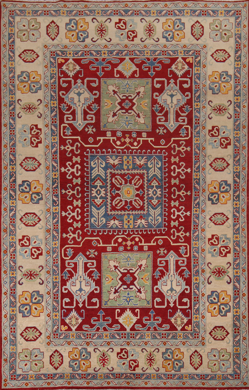 Geometric Red Kazak Living Room Area Rug 7x10