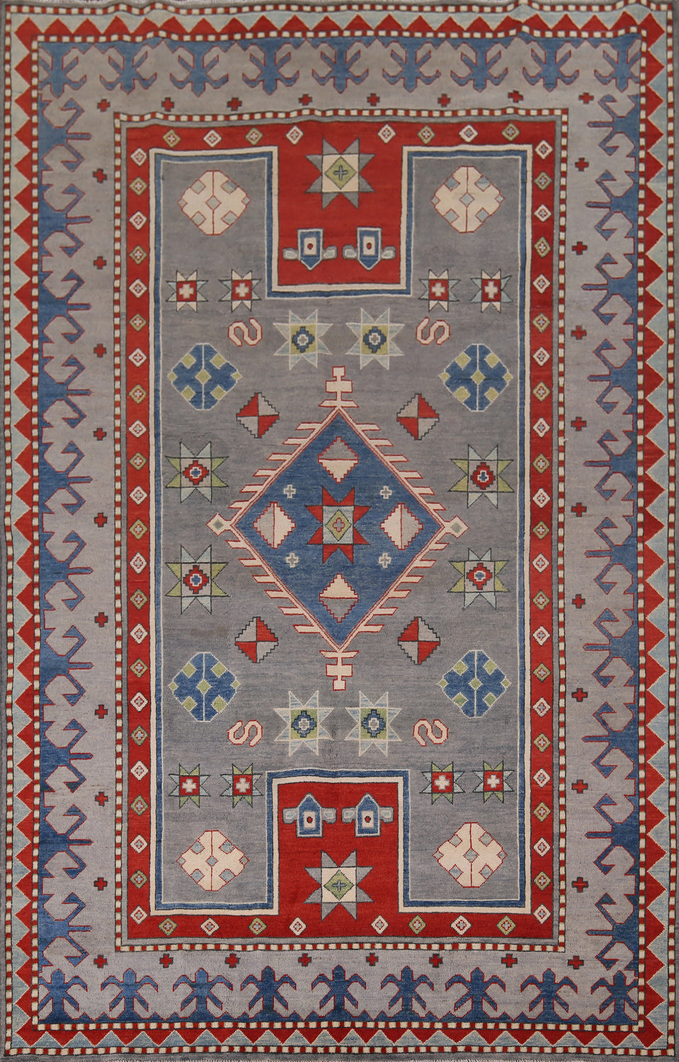 Gray Geometric Kazak Oriental Area Rug 7x10