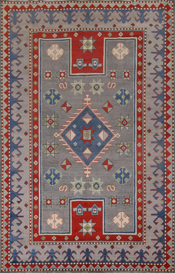 Gray Geometric Kazak Oriental Area Rug 7x10