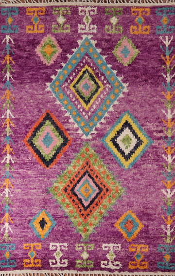 Purple Geometric Plush Moroccan Area Rug 6x10