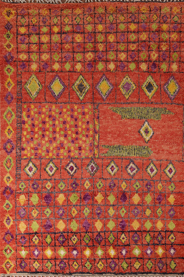 Orange Wool Moroccan Oriental Area Rug 7x10