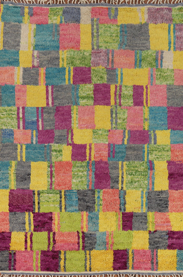 Colorful Checkered Moroccan Oriental Area Rug 7x11