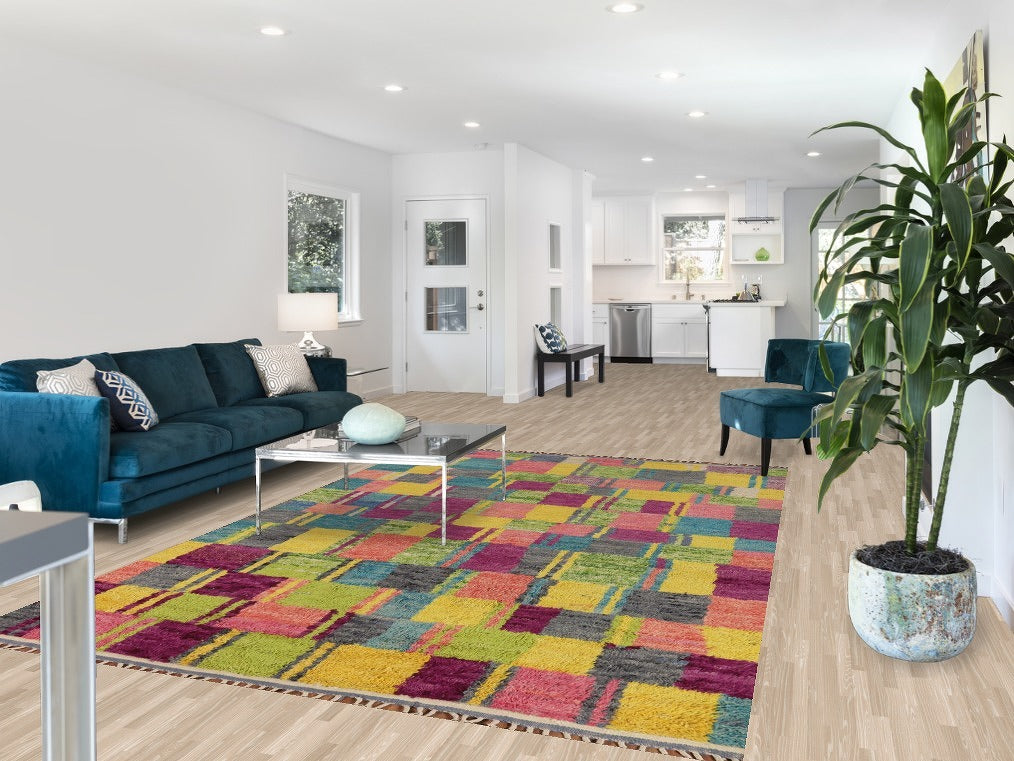 Colorful Checkered Moroccan Oriental Area Rug 7x11