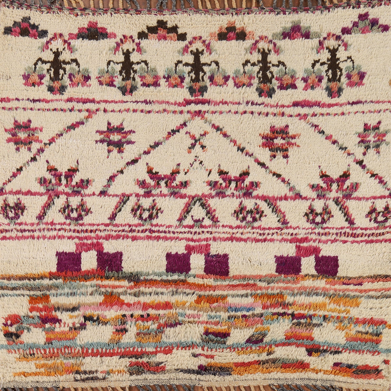 Handmade Plush Ivory Moroccan Square Rug 5x5