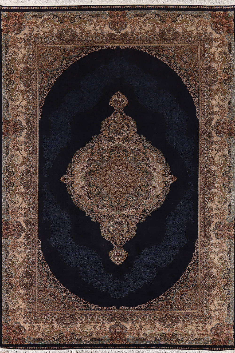 Traditional Blue Silk Qum Turkish Area Rug 7x10