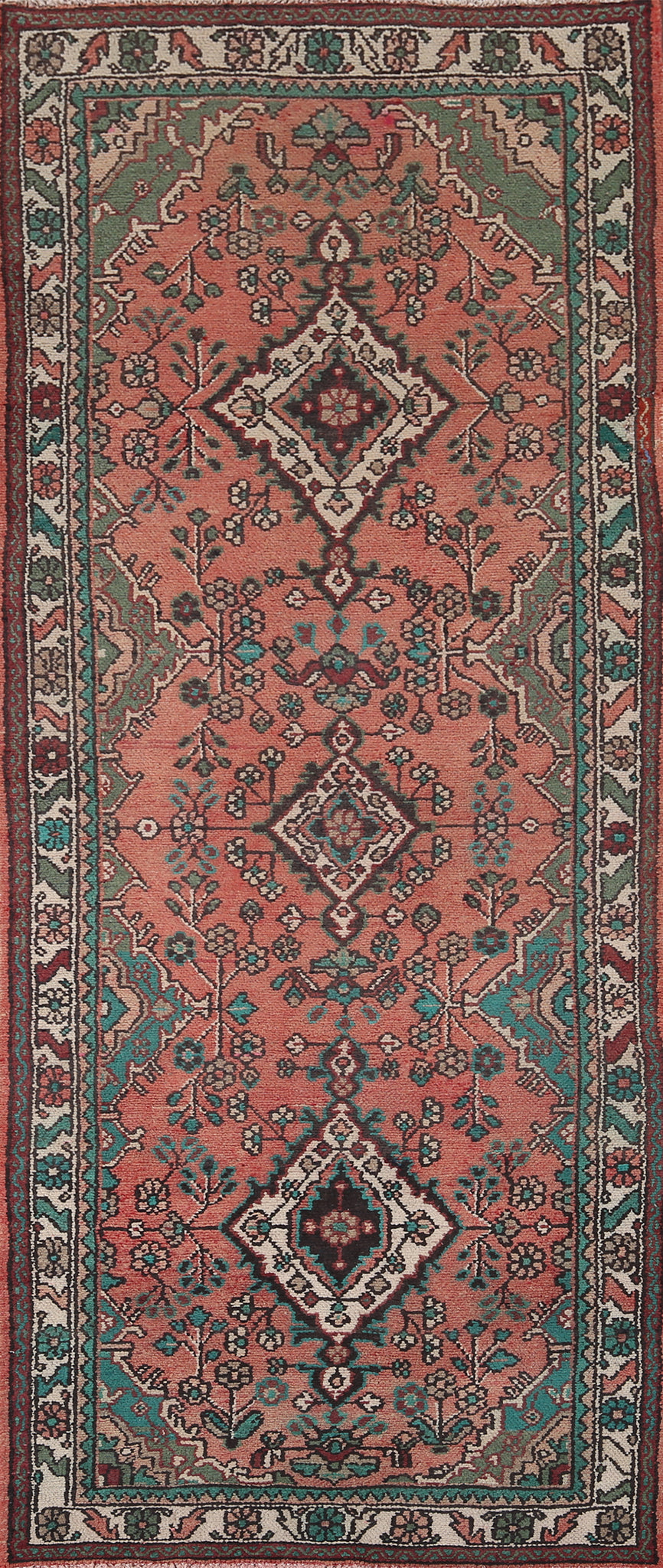 Vintage Wool Hamedan Persian Runner Rug 4x10