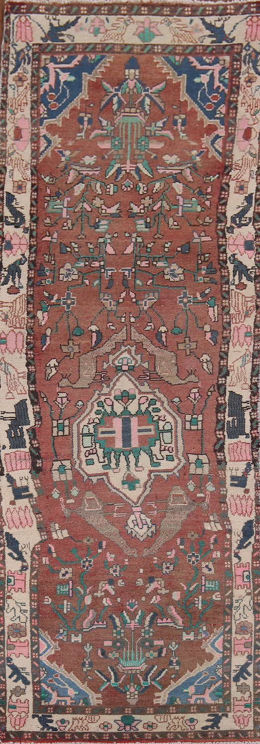 Handmade Wool Hamedan Persian Runner Rug 3x9