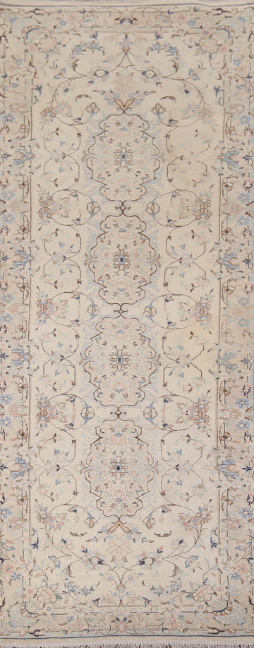 Handmade Floral Nain Persian Runner Rug 3x10