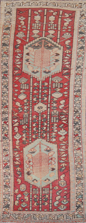 Geometric Red Hamedan Persian Runner Rug 3x10