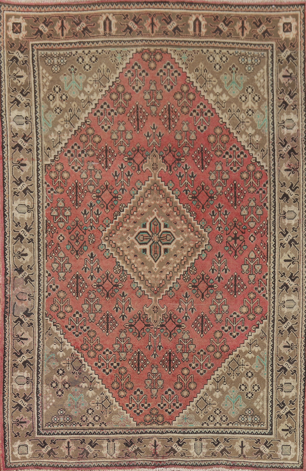 Pink Geometric Joshaghan Persian Rug 5x7