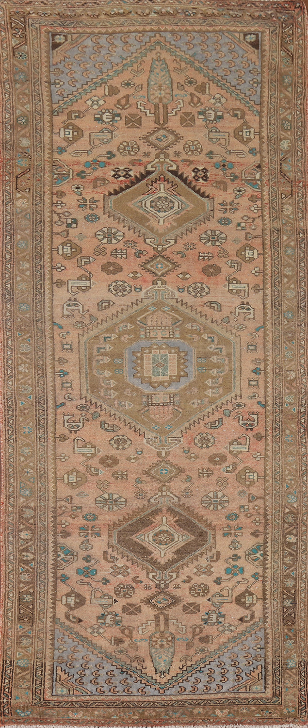 Geometric Wool Hamedan Persian Runner Rug 3x9