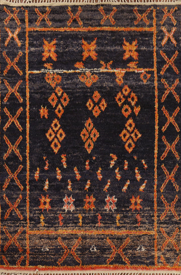 Navy Blue Plush Moroccan Wool Area Rug 7x11