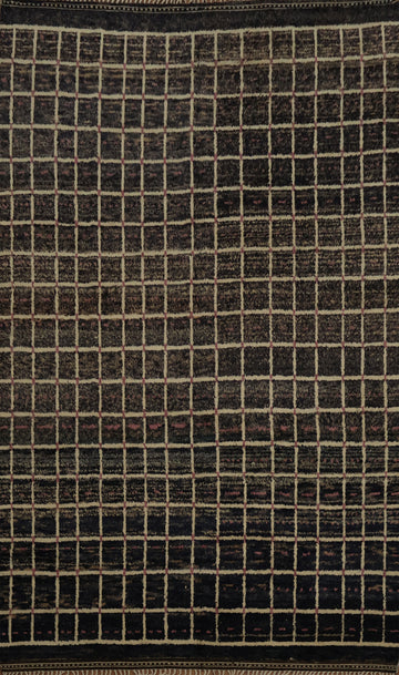Chic Black and Navy Checkered Moroccan Area Rug for Living Room 10'x15'