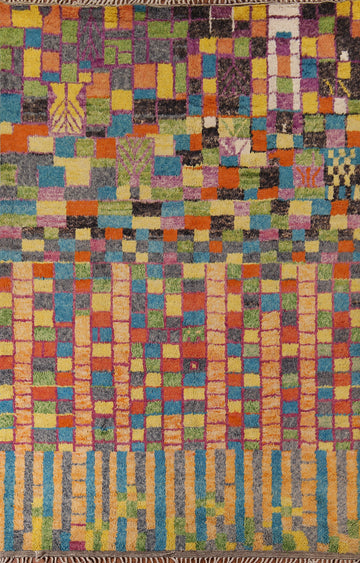 Colorful Checkered Moroccan Plush Area Rug 9x13