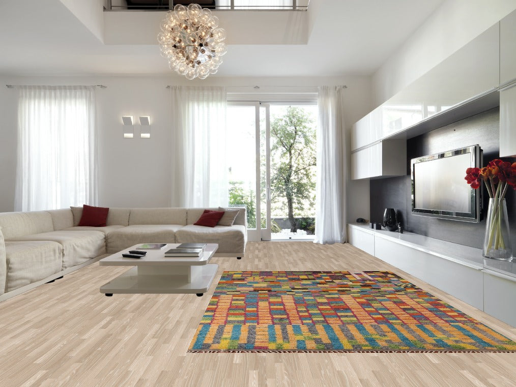 Colorful Checkered Moroccan Plush Area Rug 9x13