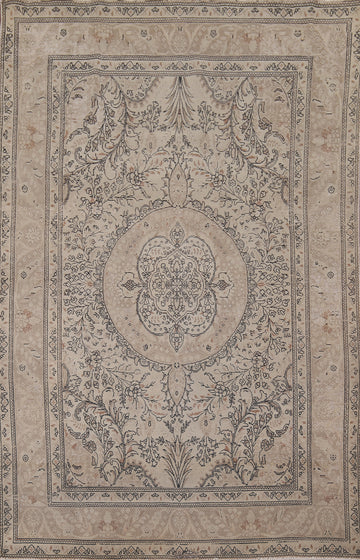 Distressed Wool Floral Tabriz Persian Area Rug 7x10