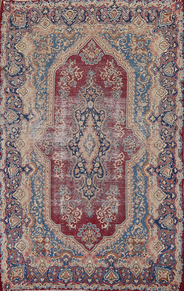 Distressed Geometric Kerman Persian Area Rug 7x10