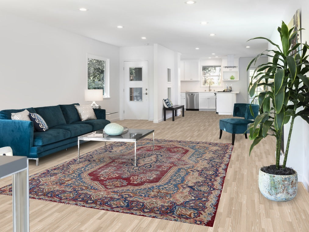 Distressed Geometric Kerman Persian Area Rug 7x10