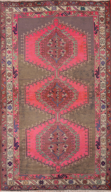 Vintage Pink Geometric Ardebil Persian Rug 4x8