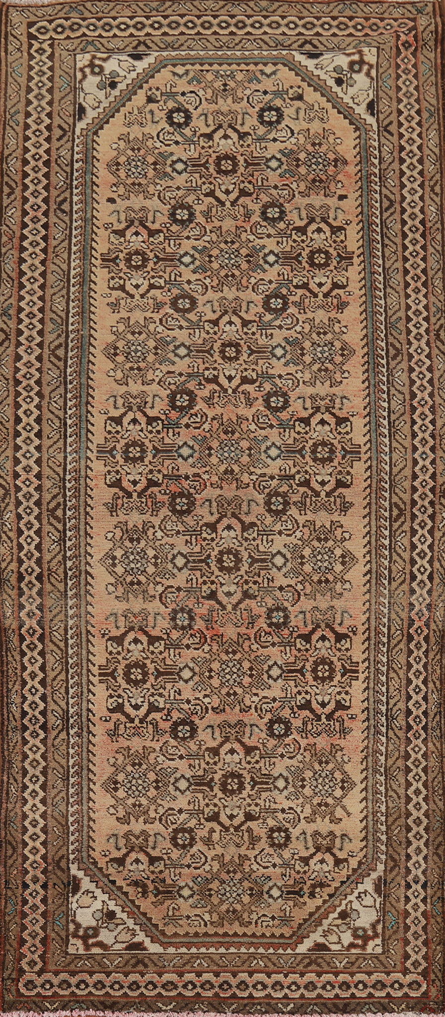 Vintage Geometric Hamedan Persian Runner Rug 4x10