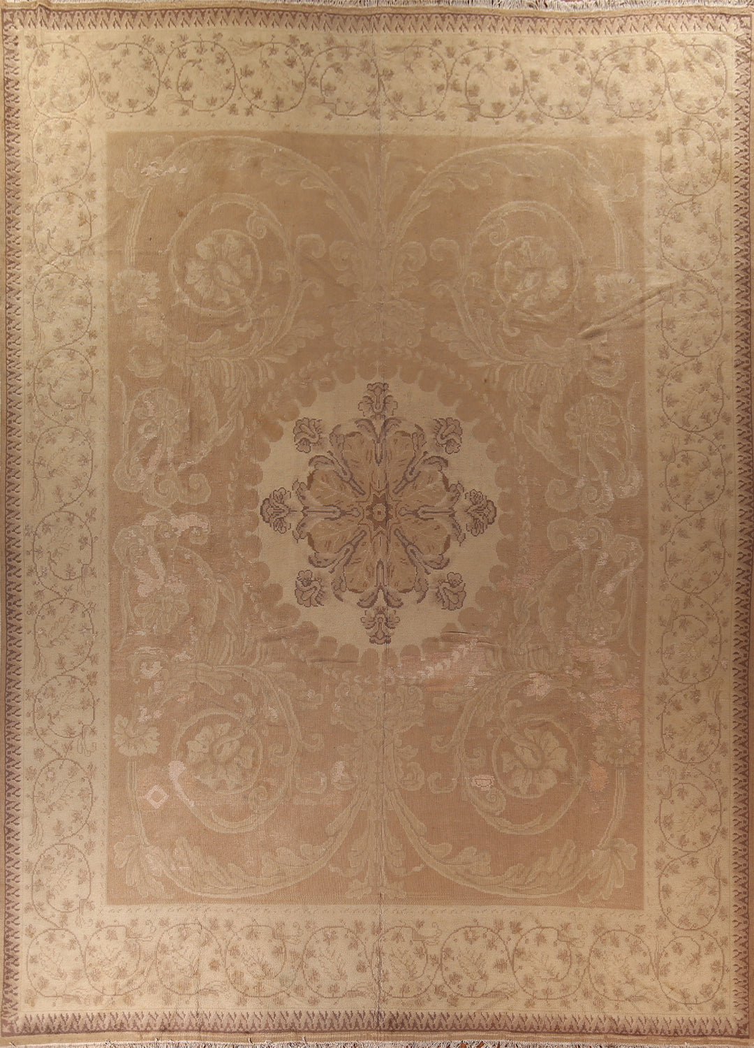 Pre-1900 Vegetable Dye Oushak Large Turkish Rug 17x19