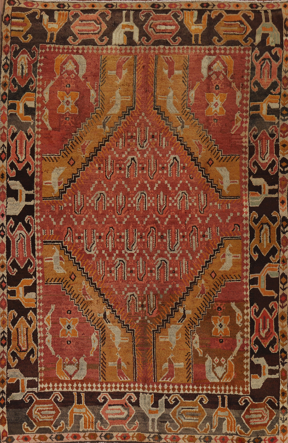 Antique Vegetable Dye Oushak Turkish Area Rug 7x10