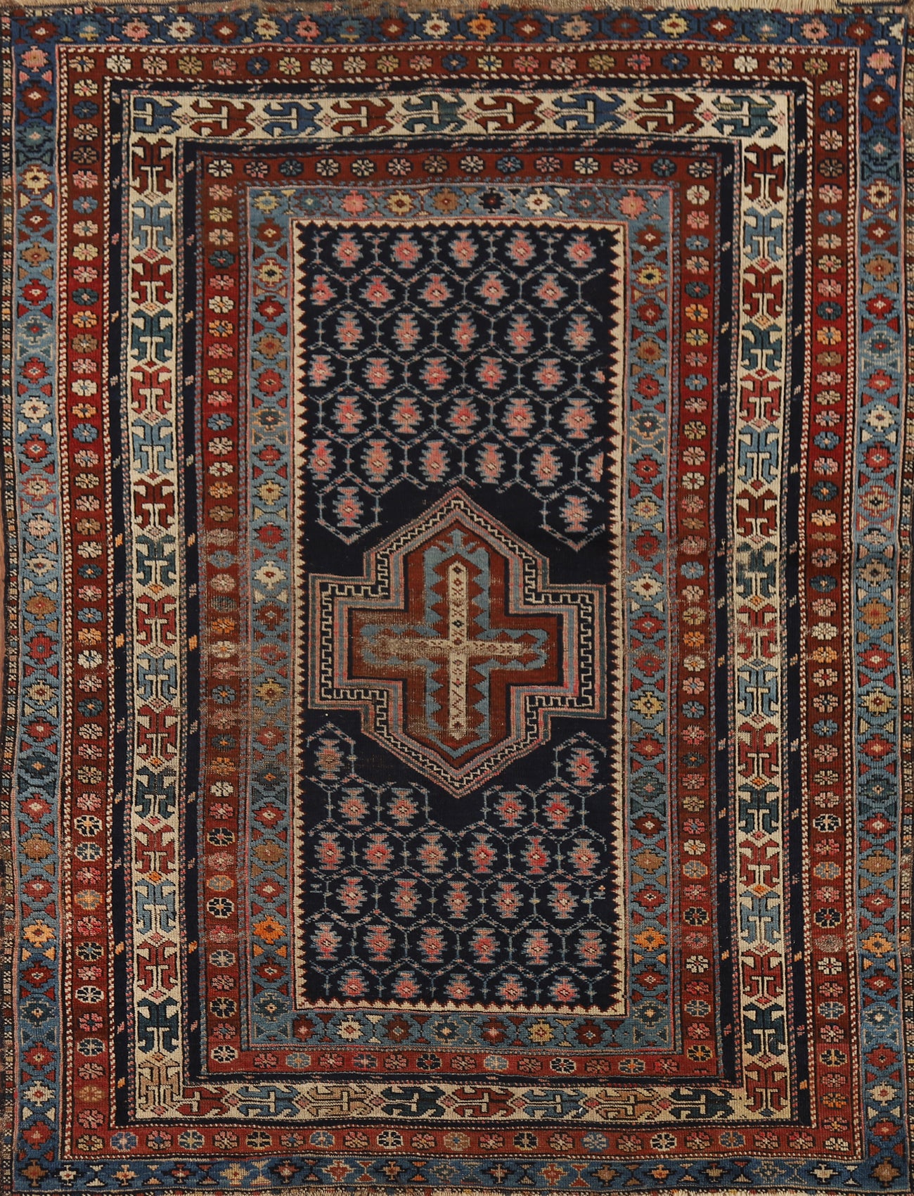 Pre-1900 Antique Kazak Vegetable Dye Rug 4x5