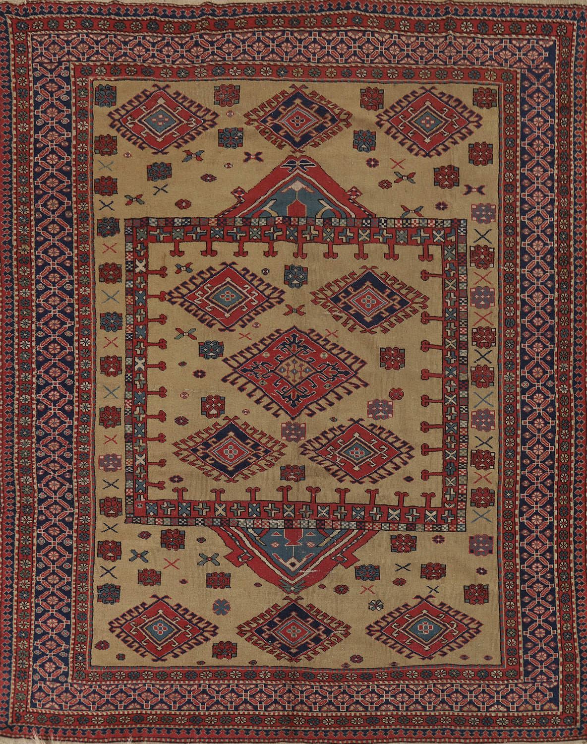 Antique Wool Kazak Vegetable Dye Area Rug 8x9
