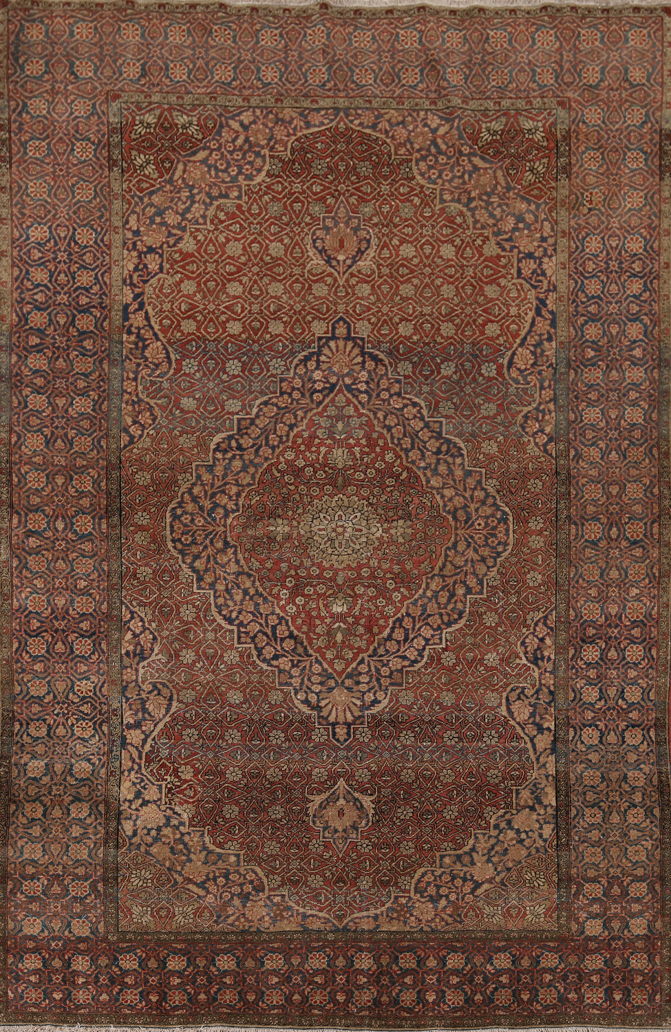 Pre-1900 Vegetable Dye Kashan Mohtasham Persian Rug 4x6