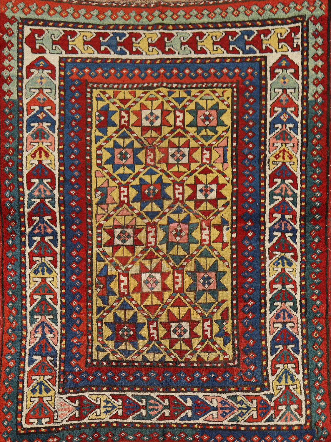 Pre-1900 Antique Kazak Vegetable Dye Rug 4x5