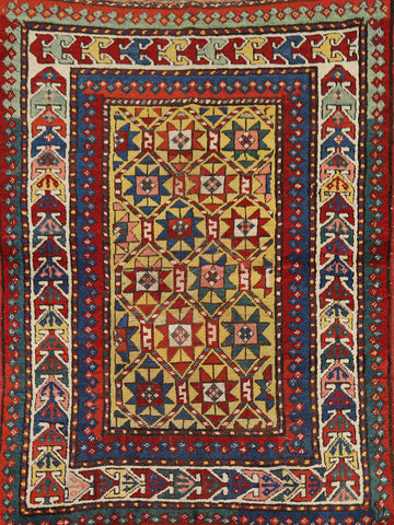 Pre-1900 Antique Kazak Vegetable Dye Rug 4x5