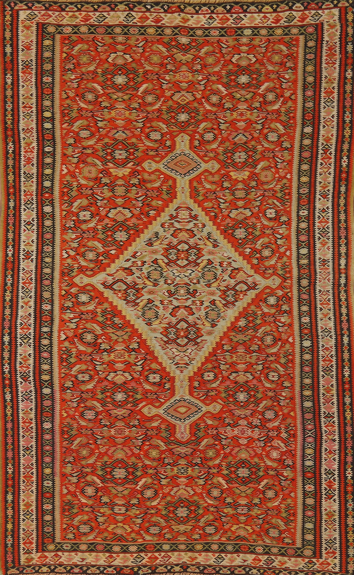 Vegetable Dye Antique Kilim Senneh Persian Rug 4x7