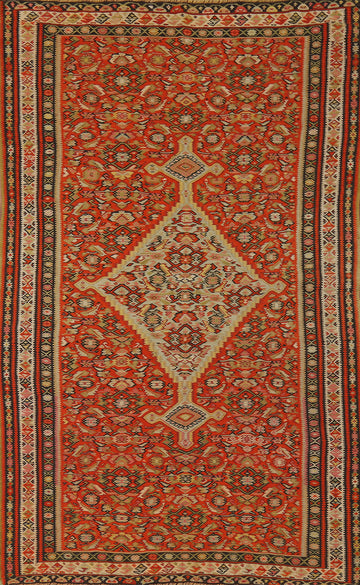 Vegetable Dye Antique Kilim Senneh Persian Rug 4x7