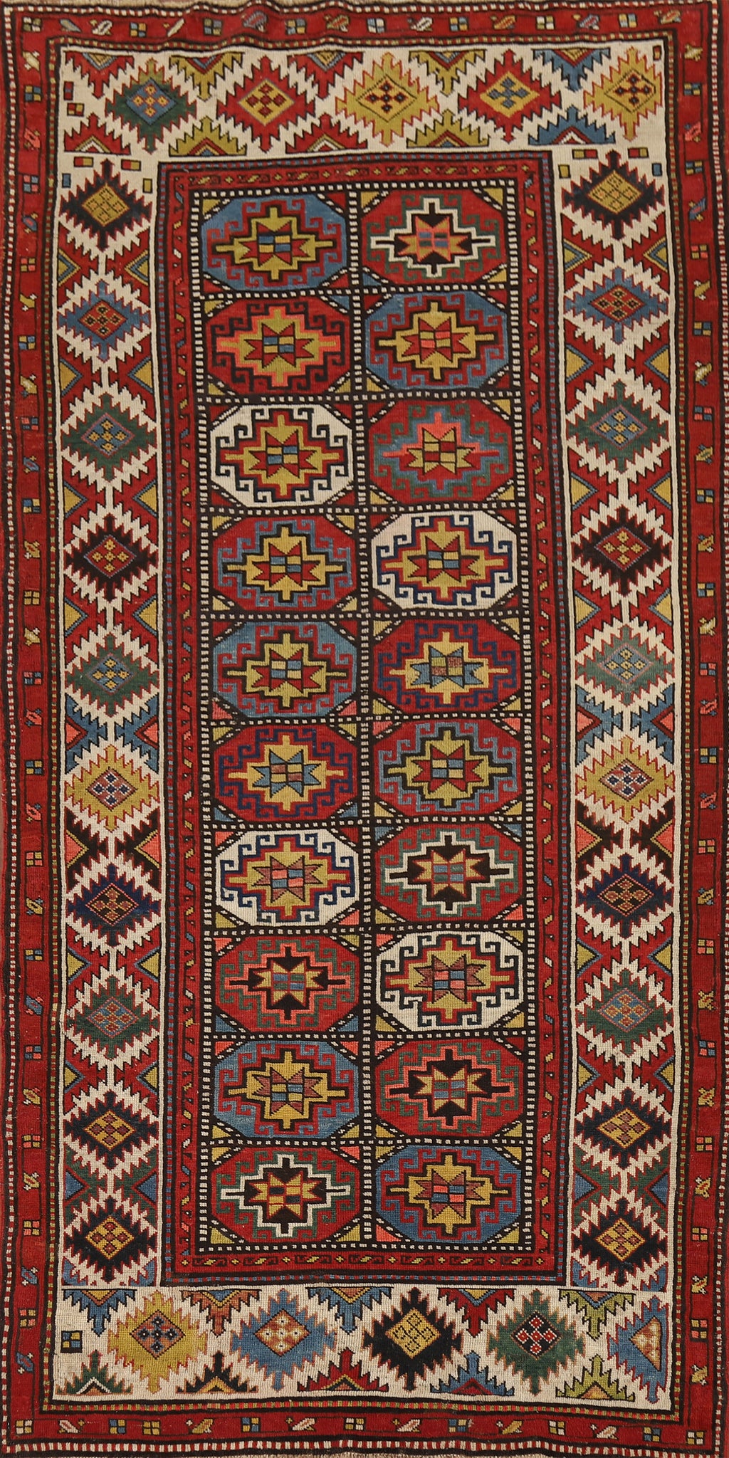 Pre-1900 Antique Kazak Vegetable Dye Runner Rug 4x9