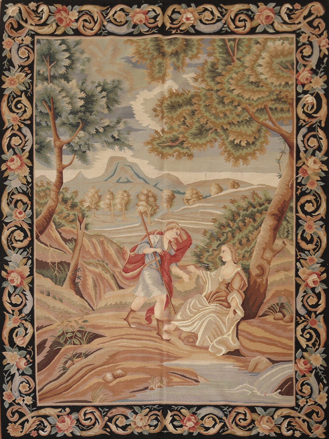 Hand-Woven Pictorial Tapestries Oriental Rug 5x6