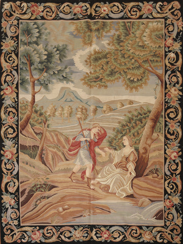 Hand-Woven Pictorial Tapestries Oriental Rug 5x6