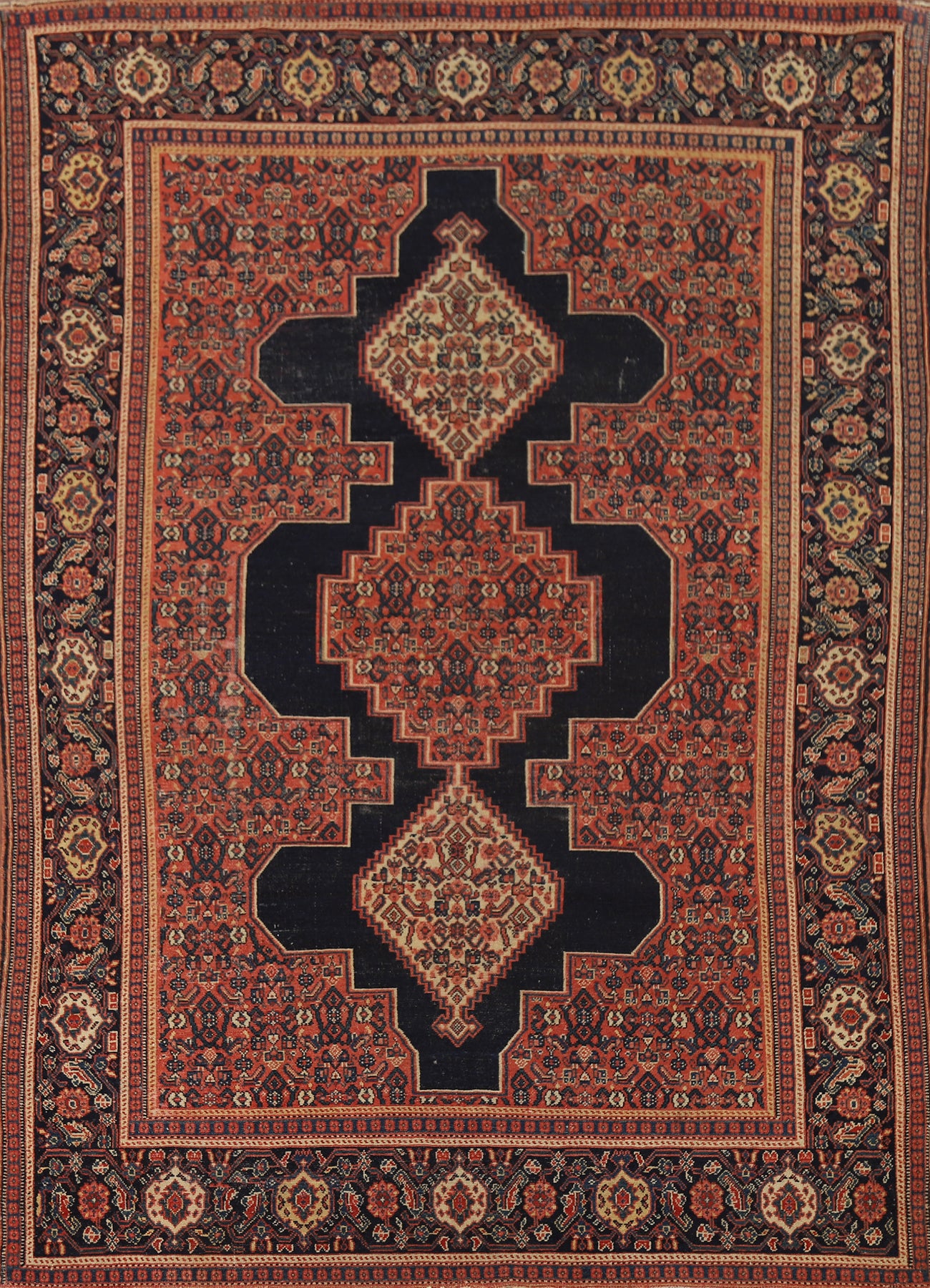 Pre-1900 Antique Senneh Vegetable Dye Persian Rug 5x7